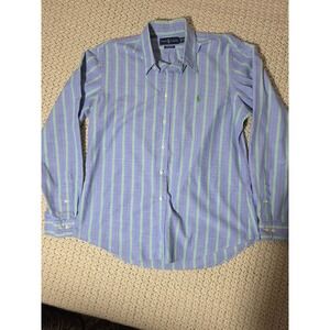 Ralph Lauren Button Down 16.5 L Blue Green Striped Excellent Custom Fit Cotton